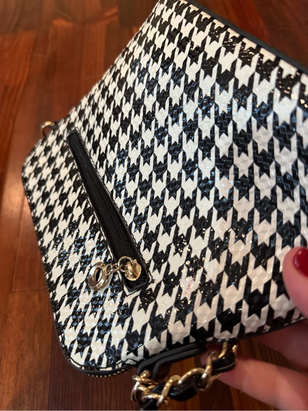 Houndstooth Crossbody Bag with Gold Accent
